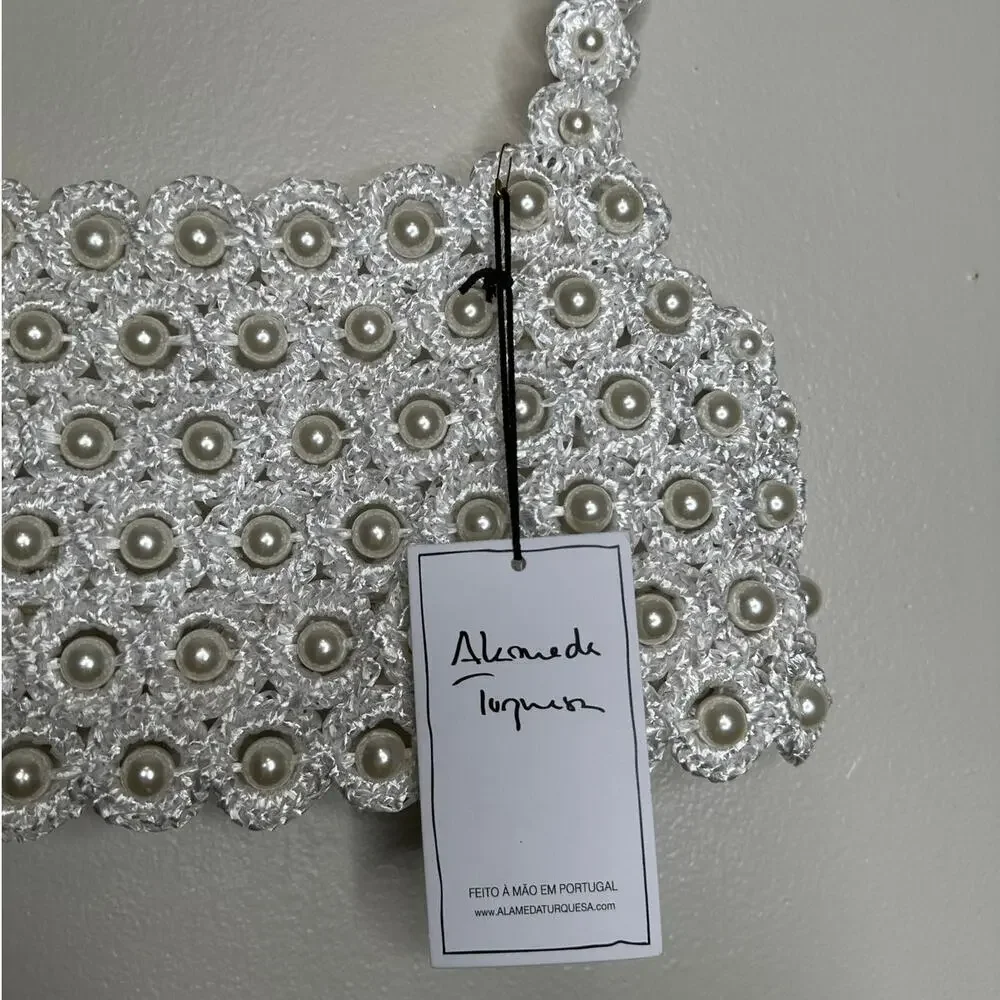 Alameda Turquesa Hana Pearl Embellished Crochet Crop Top White O/S NWT $432 - Picture 6 of 9